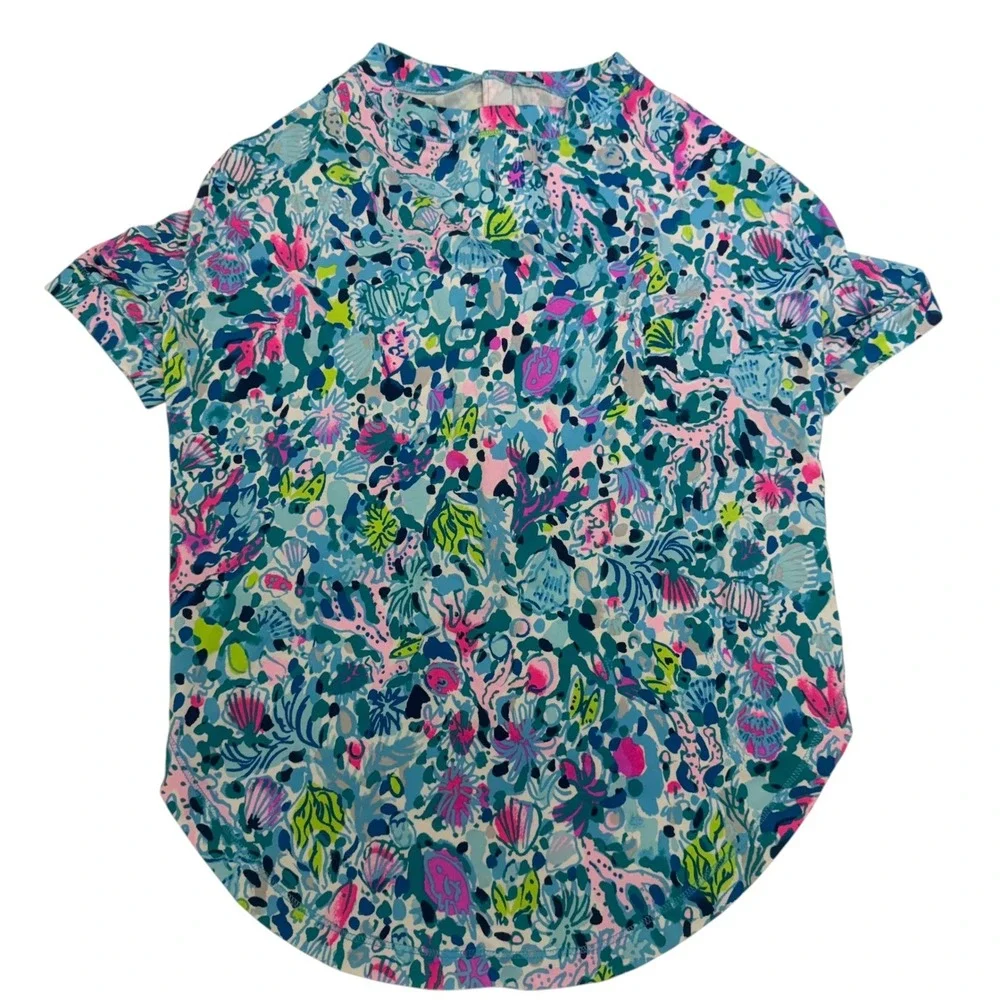 Lilly Pulitzer Dog Pajamas Blue Pink Sea Life Print Pet Shirt L/XL RN 88189